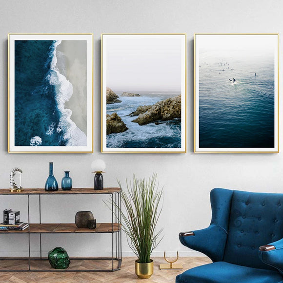 Nordic Sea Wave Scene Wall Art Canvas Paintings Poster Prints Modern Pictures for Living Room Interior Home Decorative No Frame