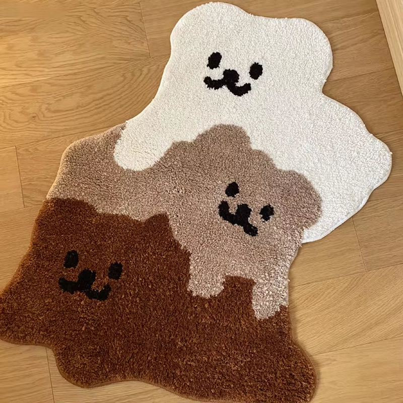 Ins Cartoon Bear Special-Shaped Flocked Carpet Tufted Fluffy Soft Anti-Slip Rugs for Bedroom Washroom Floor Mat Entrance Doormat