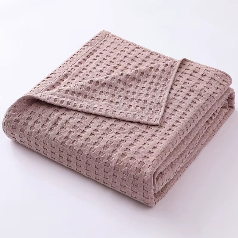 Waffle Palid 100% Cotton Bed Blanket Throw Towel Quilt Knitted Bedspreads Home Hotel Coverlets Solid Color Throws Blankets