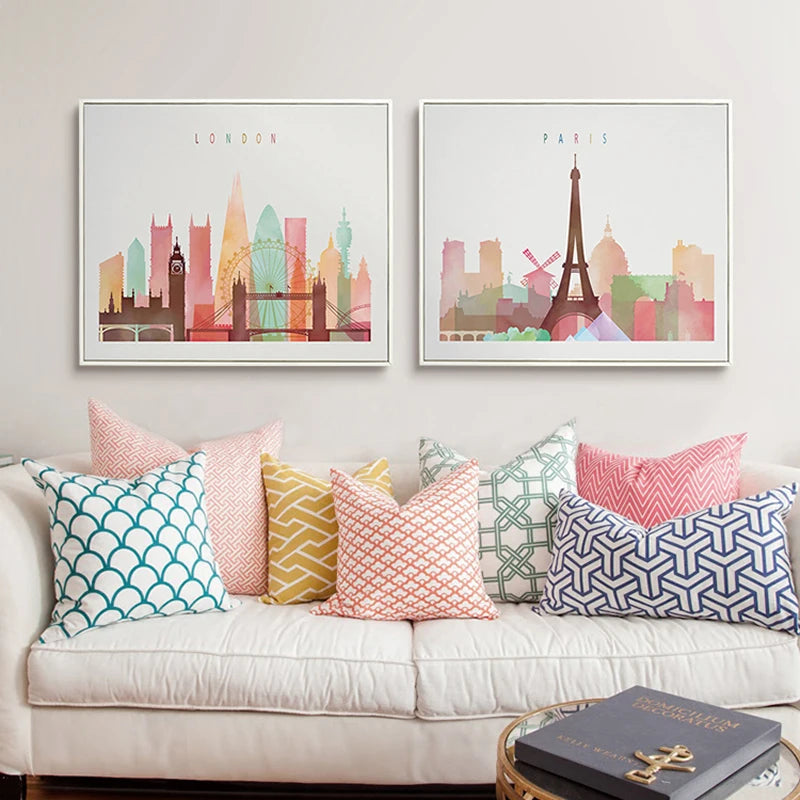 City Skyline Watercolor Wall Prints