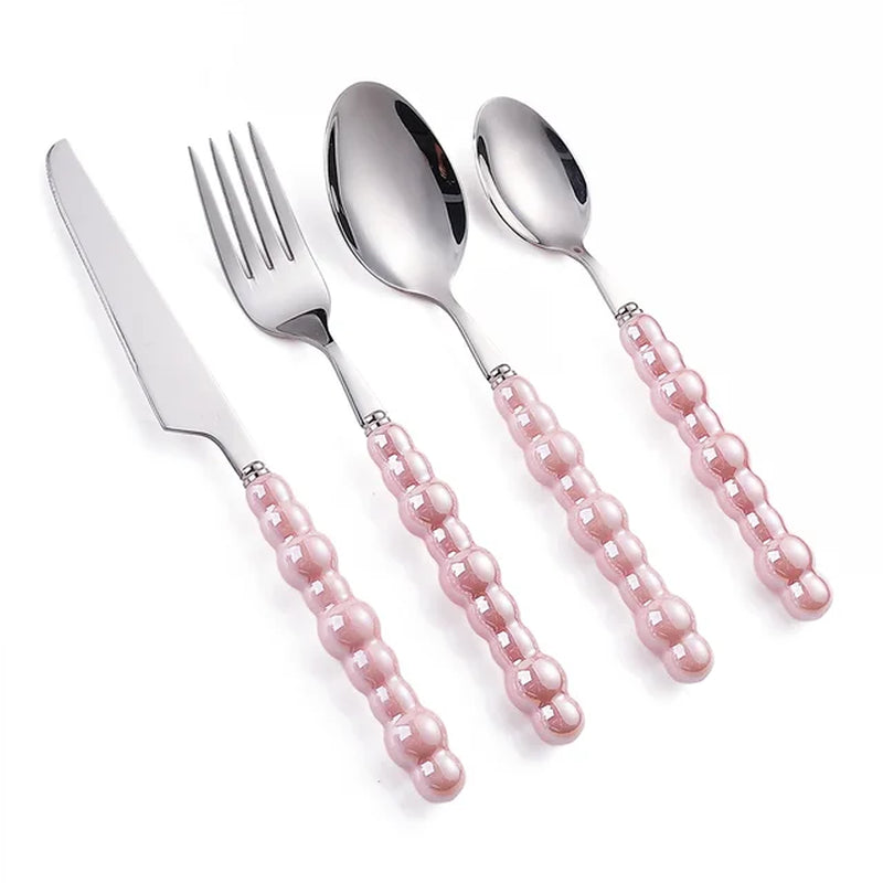 24Pcs Pearled Cutlery Set (Stainless Steel)