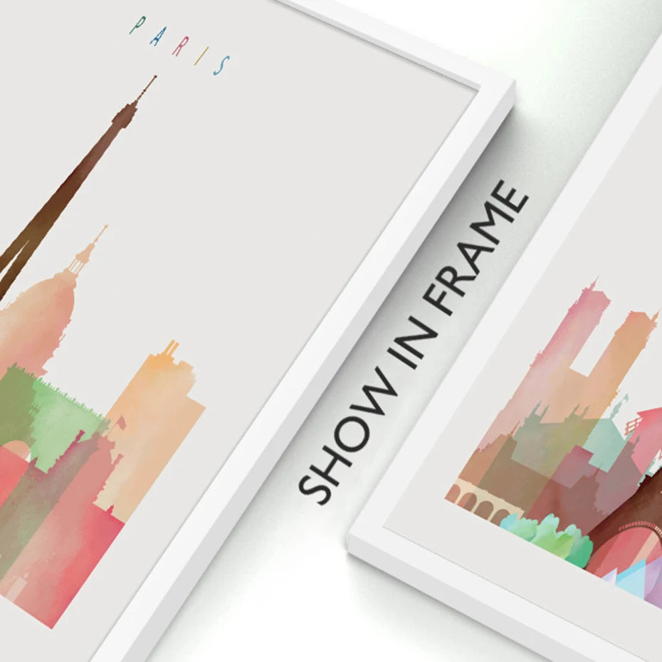 City Skyline Watercolor Wall Prints