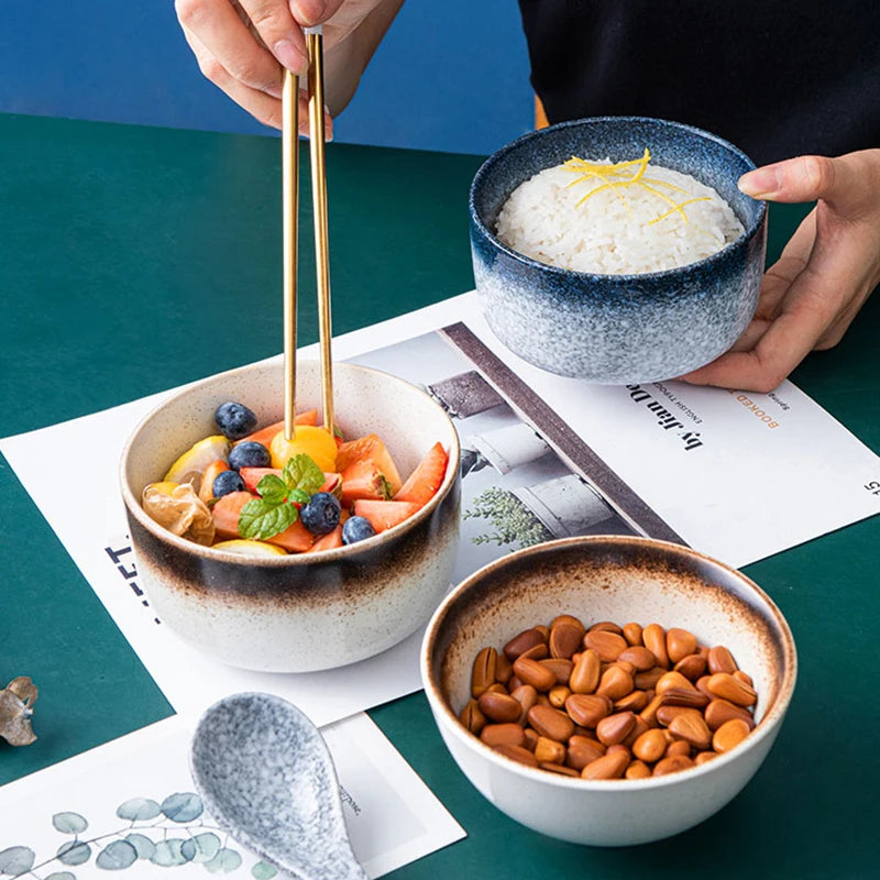 Frosted Ceramic Soup Bowls & Spoons