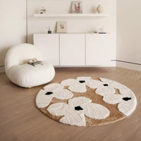 Nordic Flowers Flocked round Rugs Living Room Fluffy Area Rug Bedroom Bedside Anti-Slip Carpet Tufted Soft Floor Mat Home Decor