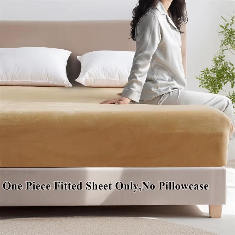 Thicken Velvet Fitted Sheet Autumn Winter Mattress Cover Bed Pad Protector Warm Soft Bed Sheet King Queen Double Bed Cover