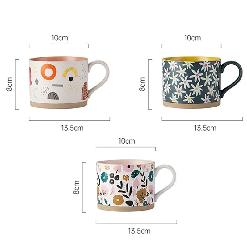 Nordic Painted Flowers Ceramic Coffee Mugs