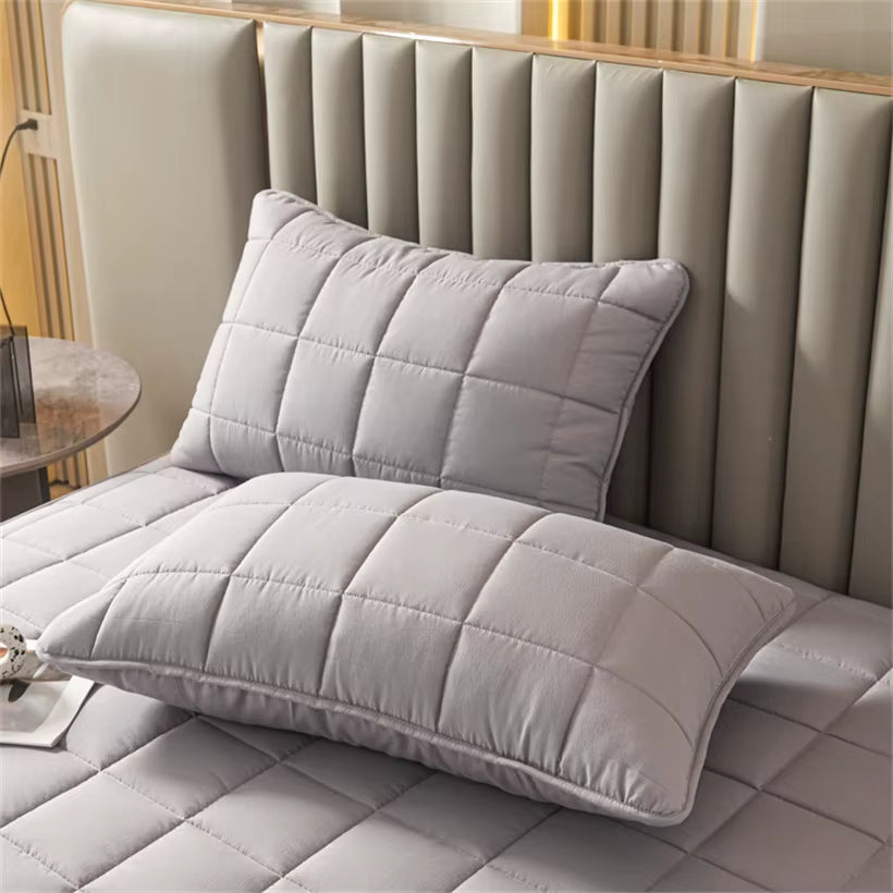 2Pcs Quilted Pillow Sham Soft Thicken Pillow Cover Solid Color Anti-Mite Anti-Bacterial Pillowcase Comfortable and Breathable