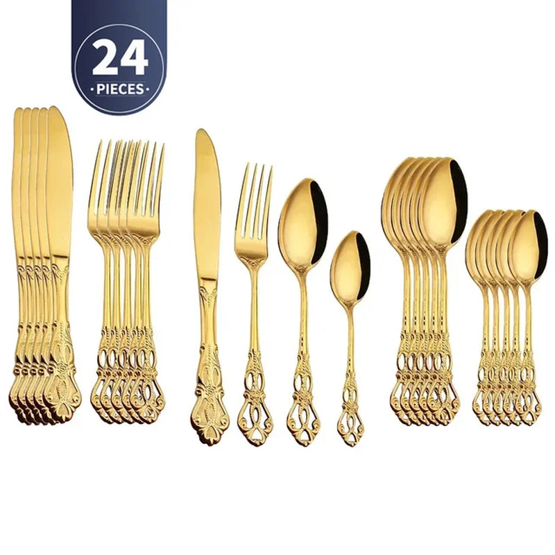 4Pcs Gold Royal European Cutlery Set (Stainless Steel)