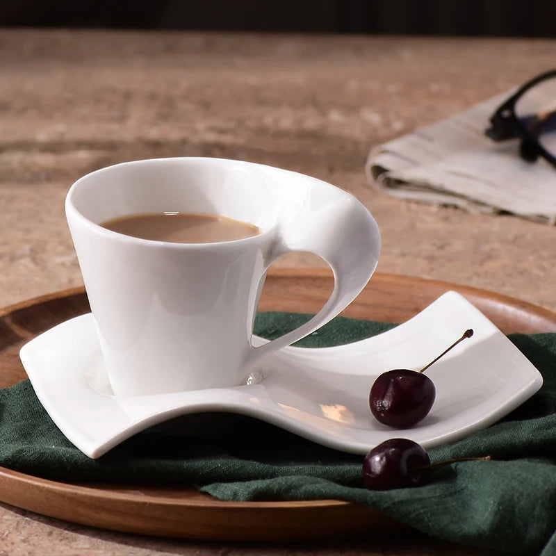 Modern Wavy Ceramic Espresso and Coffee Cups