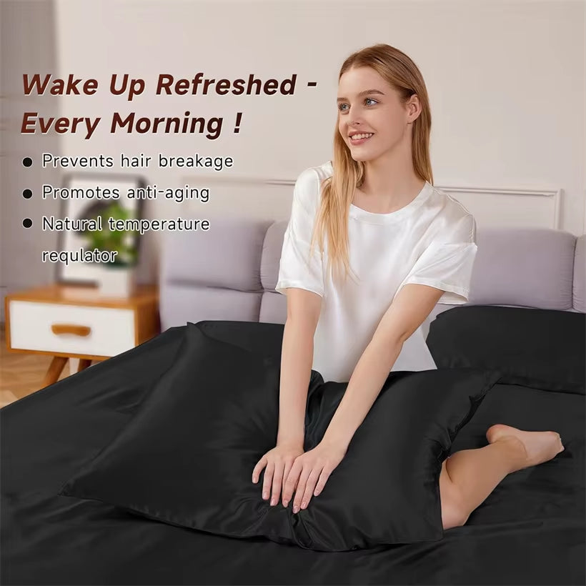 Smooth 3Pcs Set Mulberry Silk Bedding Sheet Set, High End 1Pc Fitted Sheet and 2Pcs Pillowcase, Bed Mattress Cover 140/160/200Cm