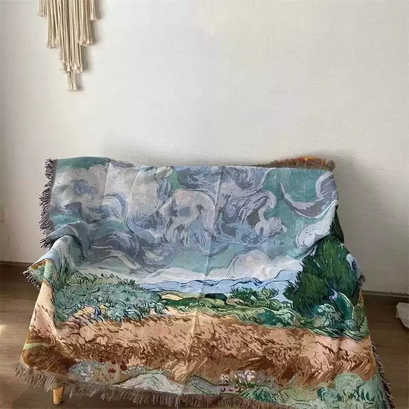 Wheat Field with Cypress Tapestry Blanket