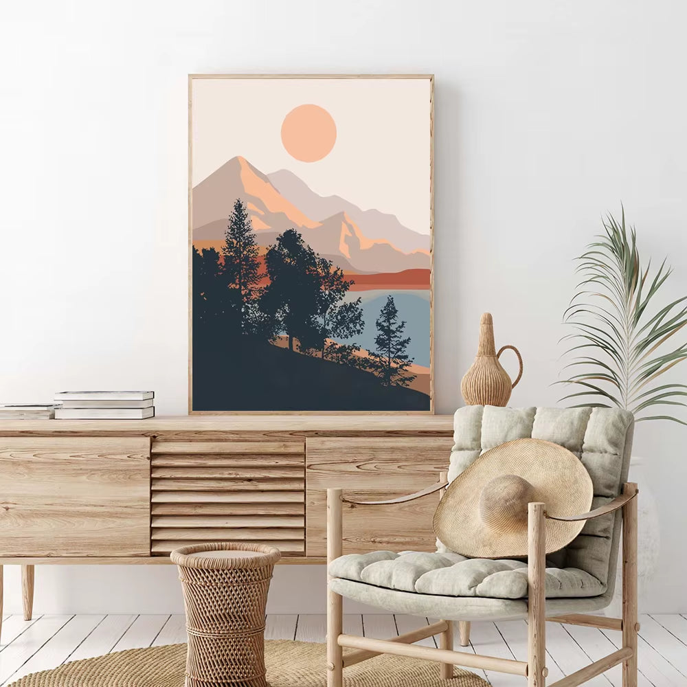 Modern Sunset River Landscape Wall Prints