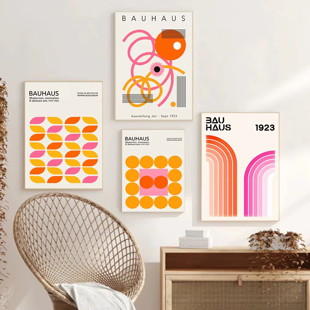 Pink and Orange Graphic Line Wall Prints