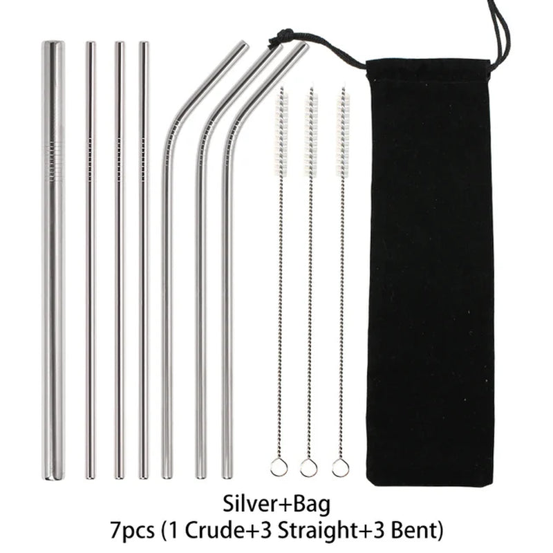 Reusable Metal Straws Set (Stainless Steel)