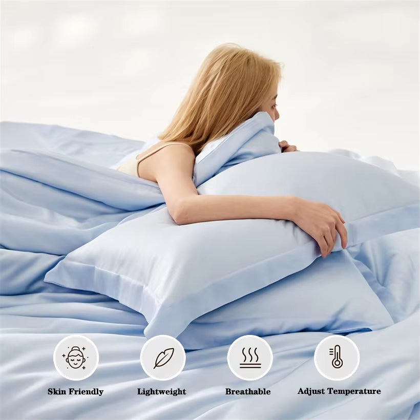 Home Mulberry Silk Duvet Cover Set, Luxury 3 Piece Bedding Set, 1Pc Comforter Cover 2Pcs Pillowcase, Couple Bed Blanket Cover