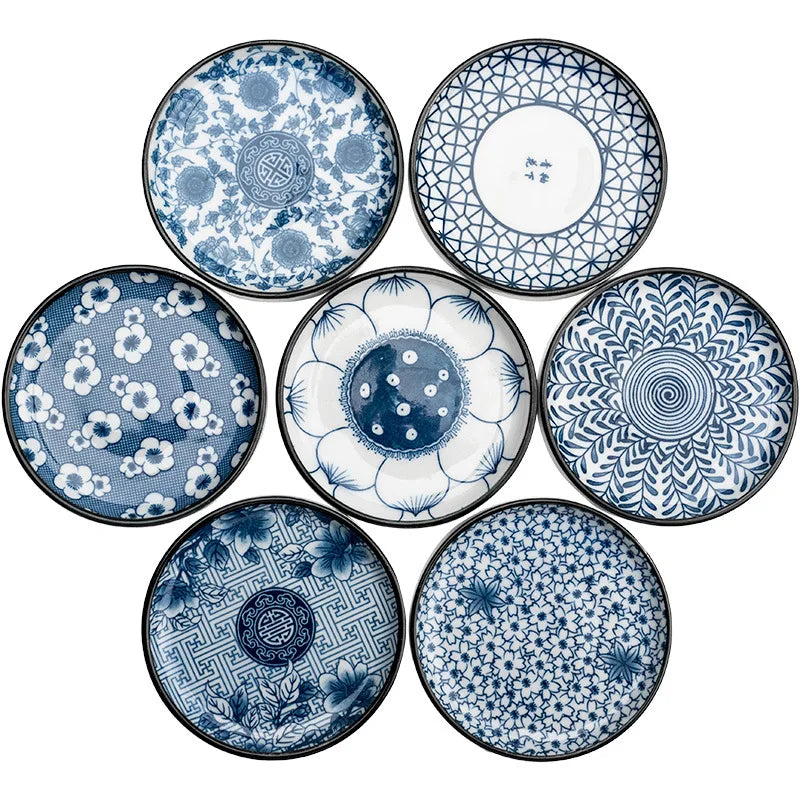 Retro Blue & White Porcelain Dinner Plates