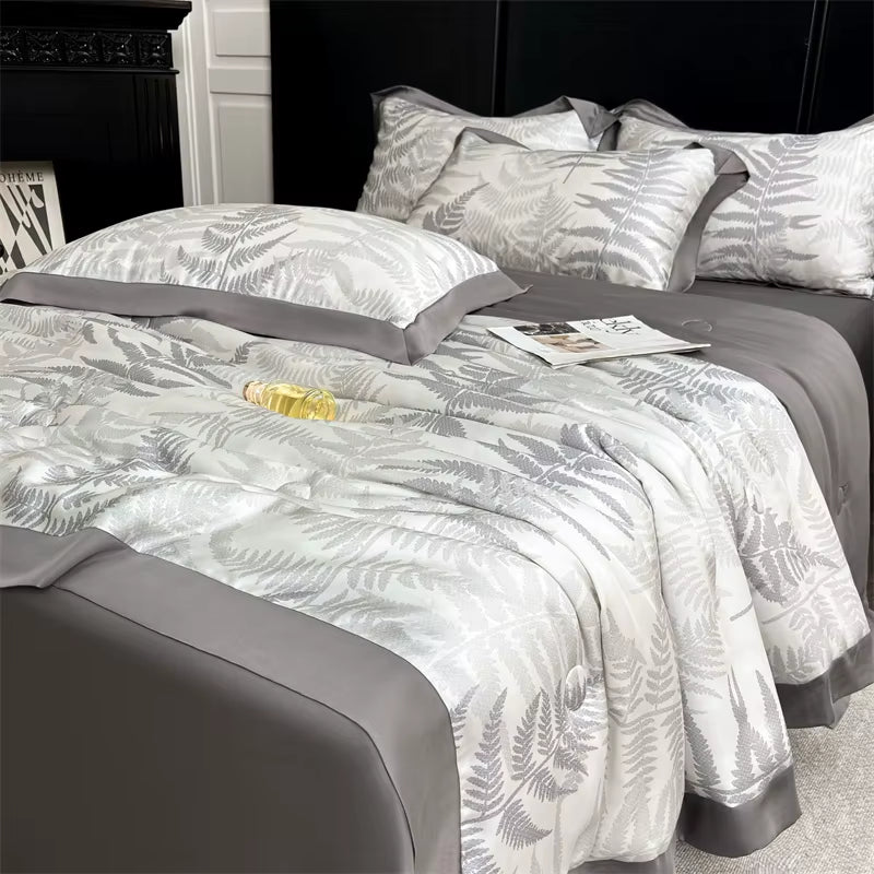 Luxury Spring Summer Quilt Soft Comfortable Cooling Quilts Washed Silk Thin Blanket Printed Smooth Ice Cool Comforter Washable