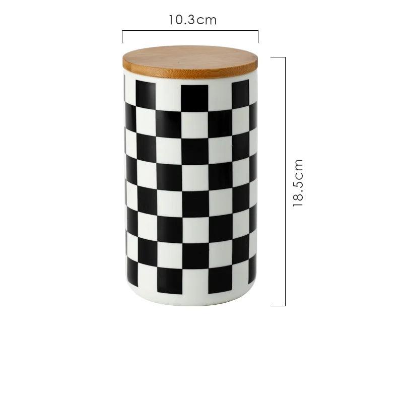 Black and White Checkered Ceramic Storage Jars