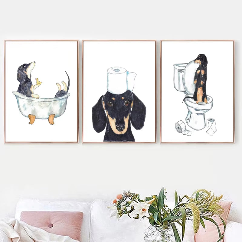 Watercolor Dachshund Bathroom Prints