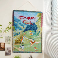 Multifunction Puppy Jacquard Throw Blanket Wall Tapestry Sofa Cover Air Conditioning Blankets for Bed Outdoor Camping Picnic Mat