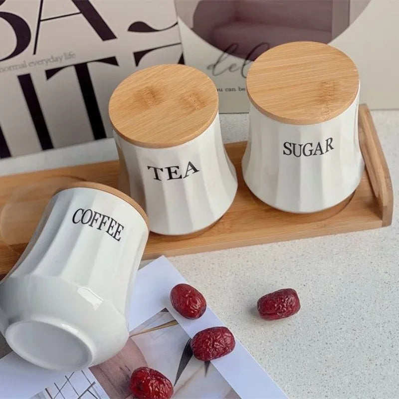 White ceramic tea orders coffee sugar jars