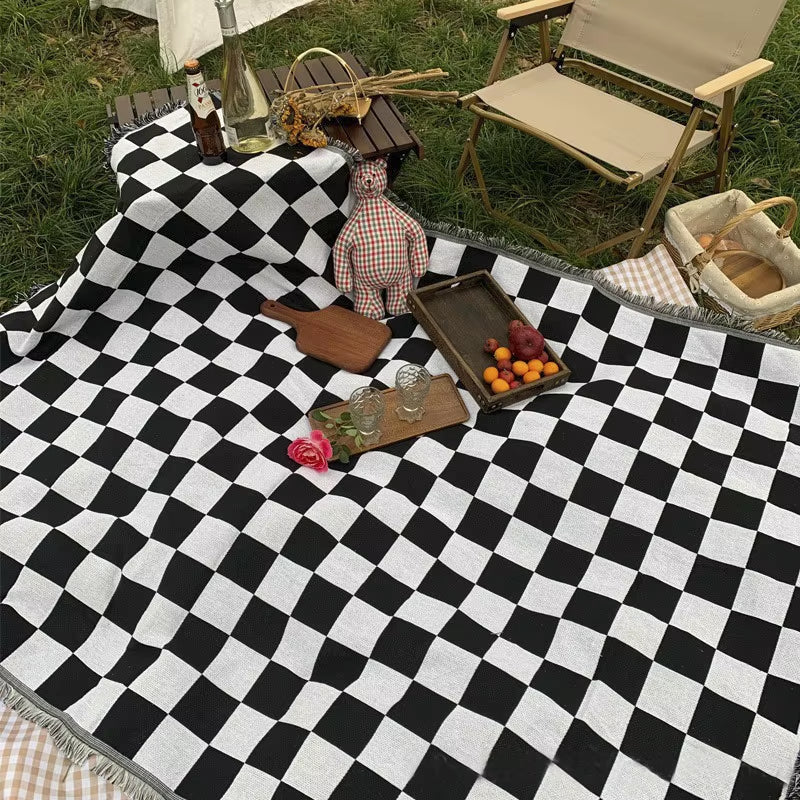 Woven Checkerboard Throw Blanket for Sofa Chair Bed Air Conditioning Blankets Outdoor Camping Blanket Picnic Mat Nap Shawl Towel