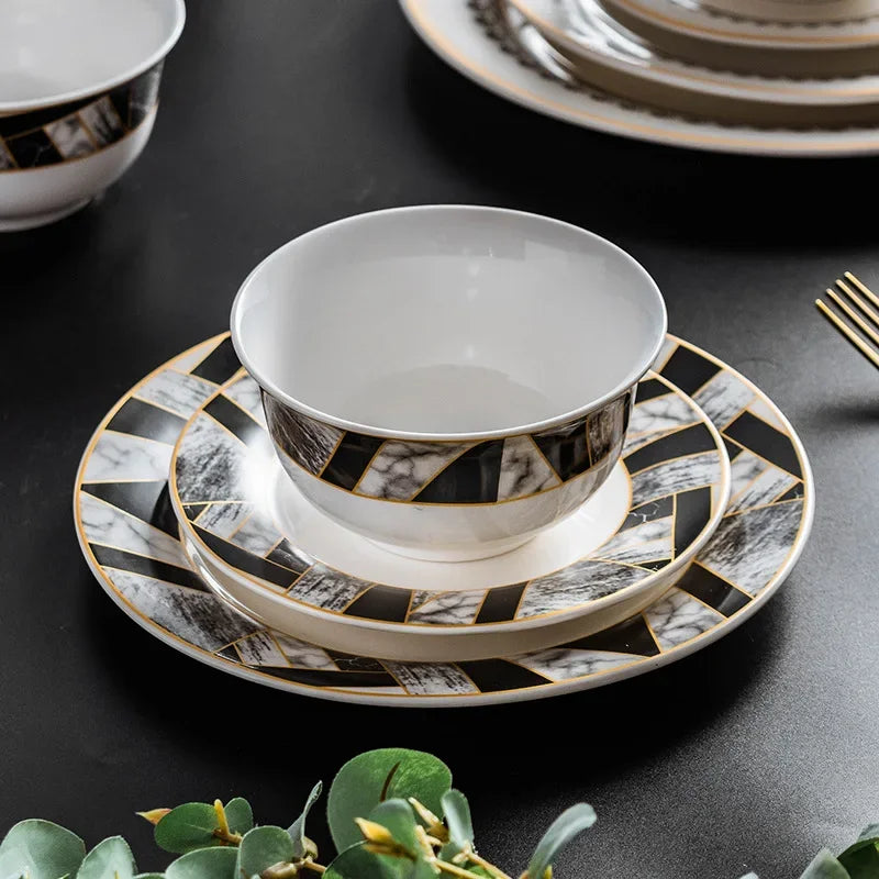 European-Style Patterned Ceramic Dinner Plates & Bowls