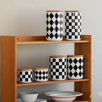 Black and White Checkered Ceramic Storage Jars