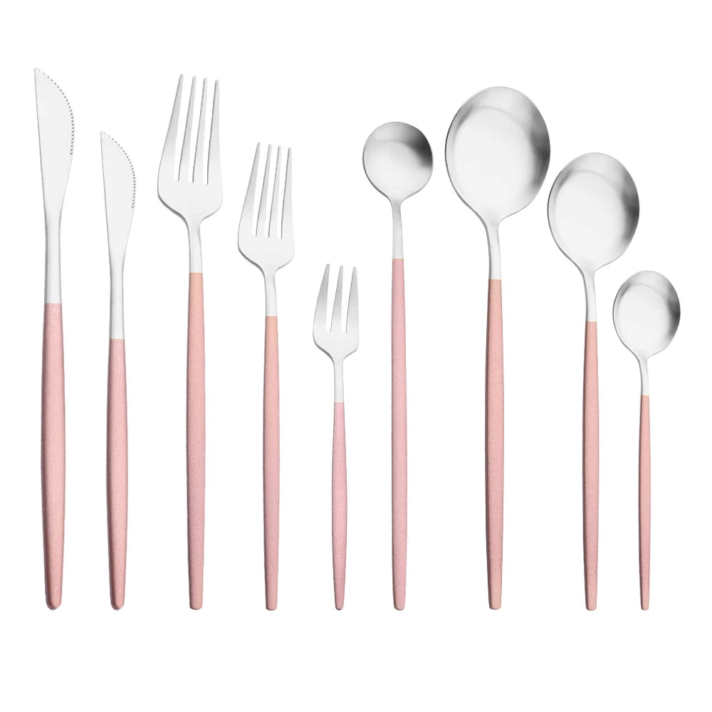 Dinnerware Pink Silver Silverware Cutlery Set Stainless Steel Luxury Flatware Home Fork Spoon Knife Kitchen Dinner Set Drop Ship