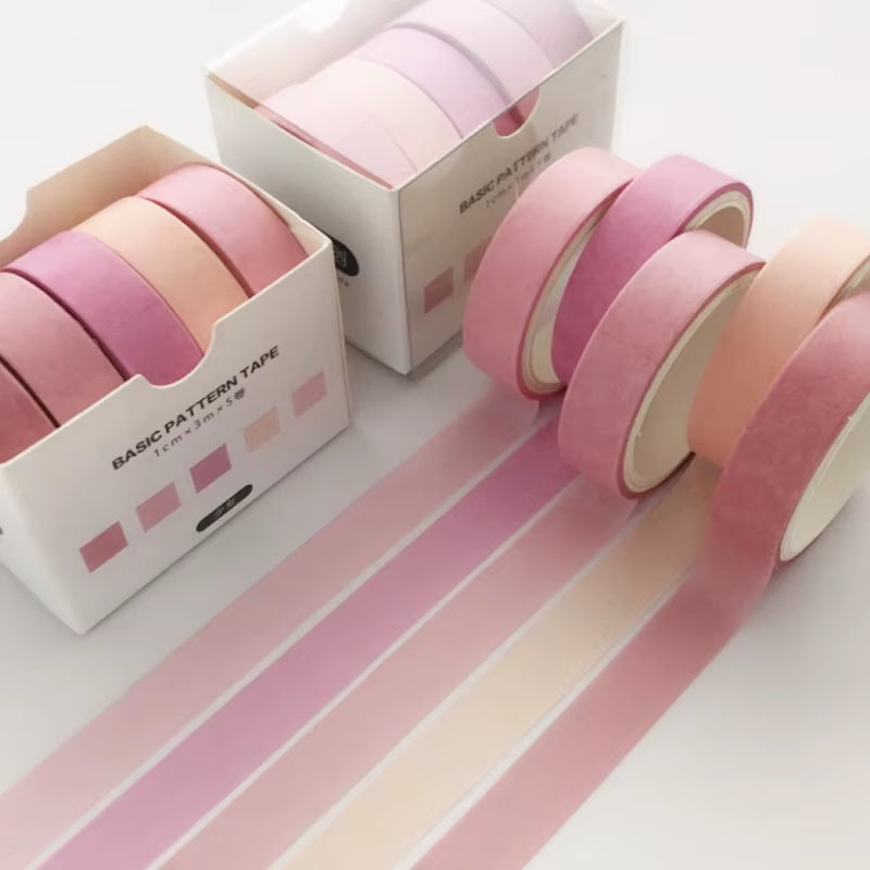 5Pcs/Set Washi Tape Cute Grid Adhesive Solid Color Basic Style Masking Tape for Stickers Scrapbooking DIY Photo Album Diary