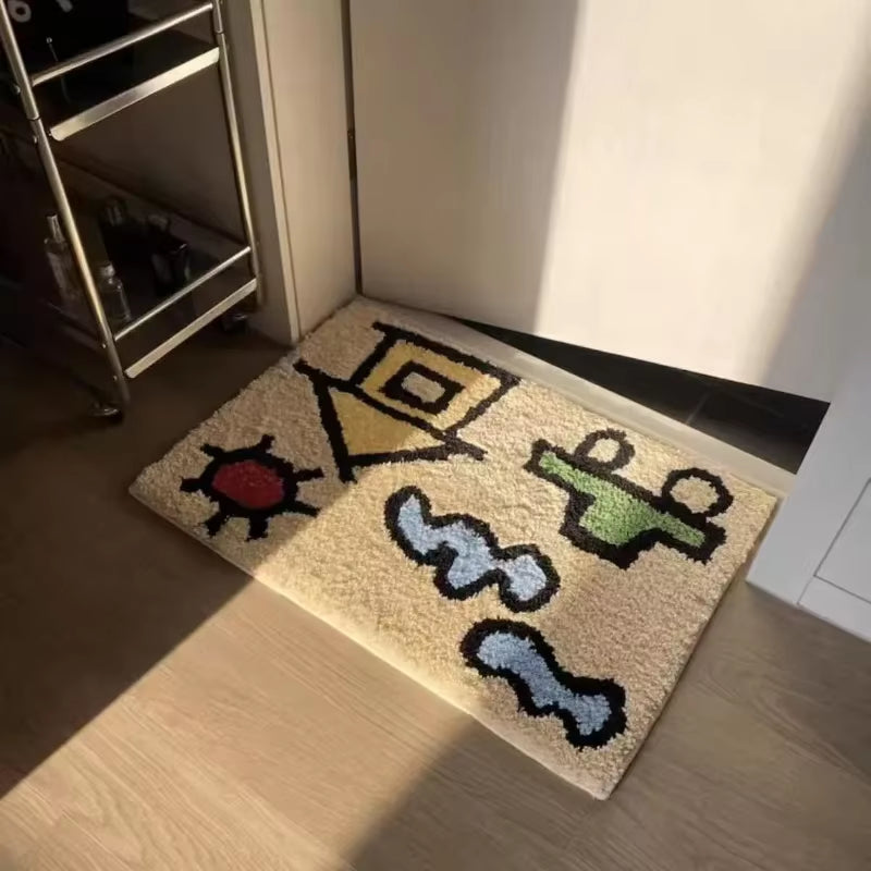 Ins House Shape Kawaii Rug Tufting Soft Area Rug Anti-Slip Bathmat Floor Pad Entrance Doormat Bedroom Bedside Mats Room Decor