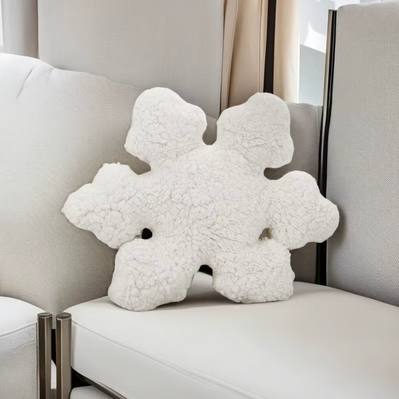 35Cm Christmas Snowflake Shaped Throw Pillows Soft Plush White Decorative Cushion for Sofa Chair and Bed Kawaii Flower Cushions