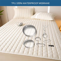 Waterproof Mattress Cover with 4 Elastic Corner Straps Noiseless Non-Slip Mattress Protector Quilted Fitted Bed Pad Bedspread