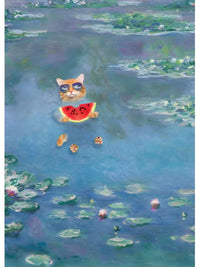 Water Lily Cat Wall Print