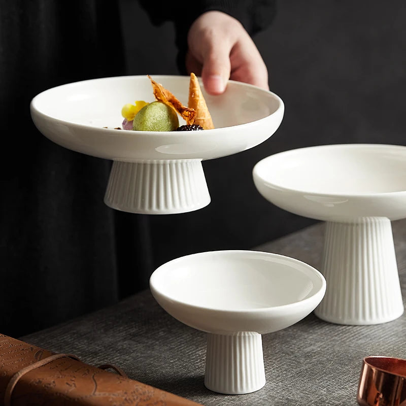 White Ceramic Tall Fruit/Snack Dishes