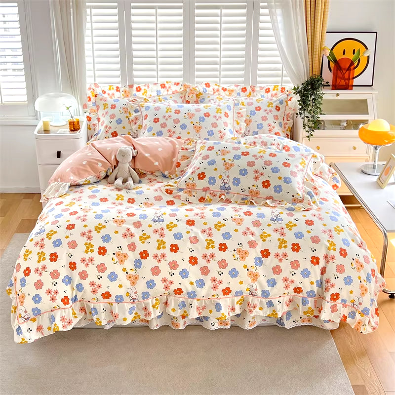 Cheerful Floral Cotton Duvet Cover