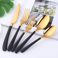 5Pcs Black & Gold Stainless Steel Silverware Set