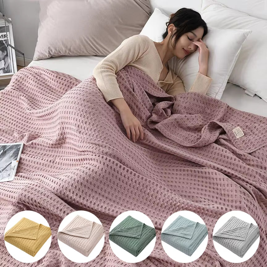 Waffle Palid 100% Cotton Bed Blanket Throw Towel Quilt Knitted Bedspreads Home Hotel Coverlets Solid Color Throws Blankets