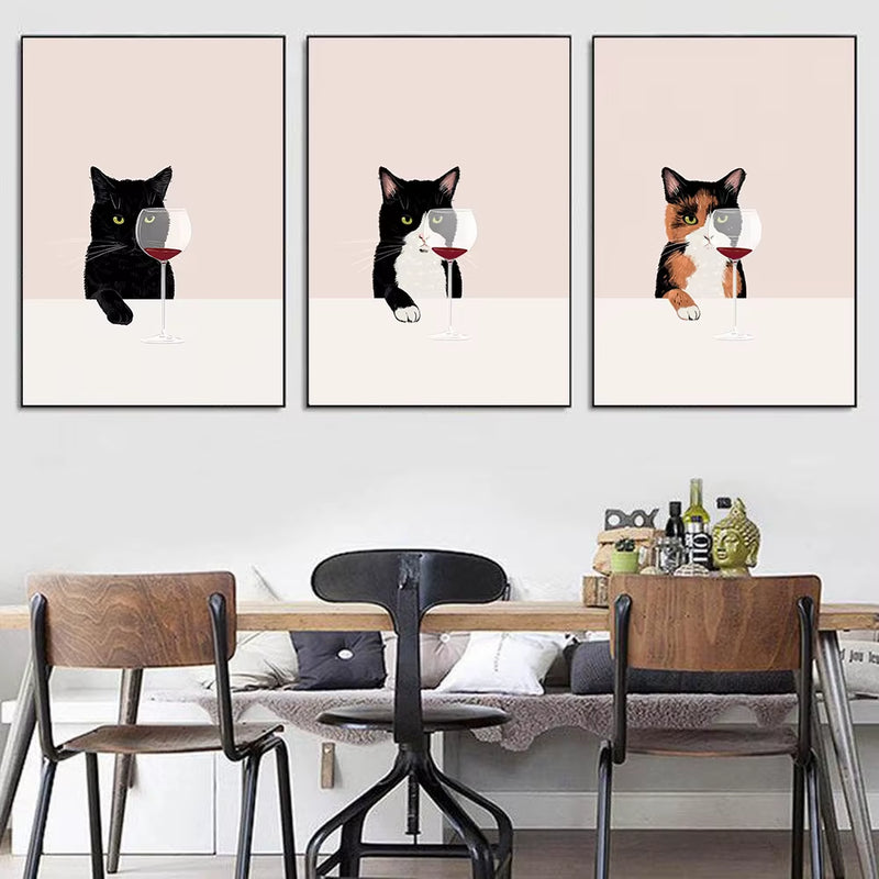 Cat with Red Wine Wall Prints