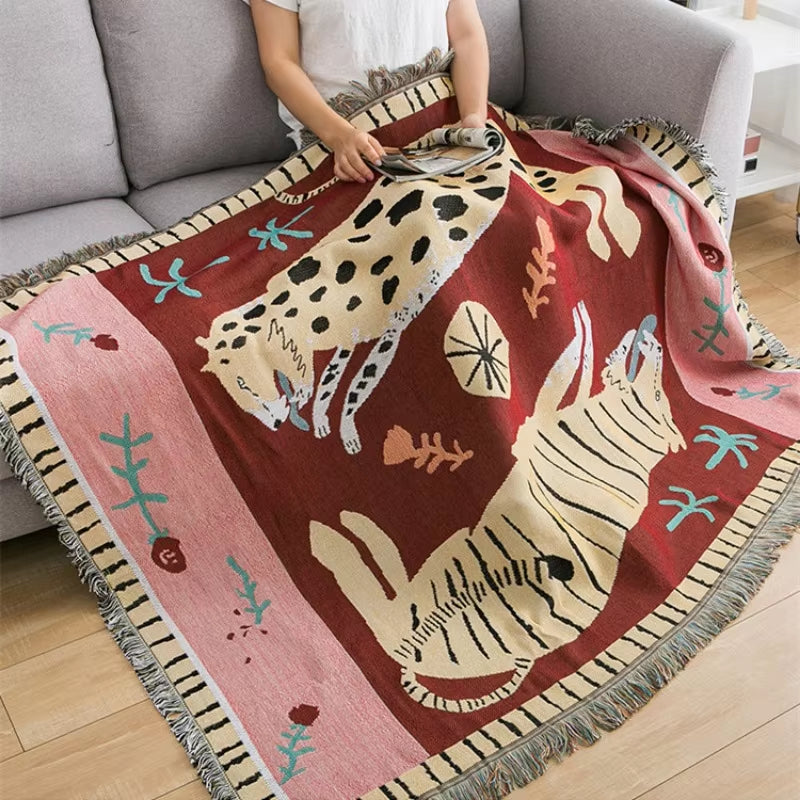 Vintage Leopard Double-Sided Woven Blanket