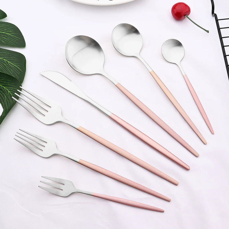 Dinnerware Pink Silver Silverware Cutlery Set Stainless Steel Luxury Flatware Home Fork Spoon Knife Kitchen Dinner Set Drop Ship