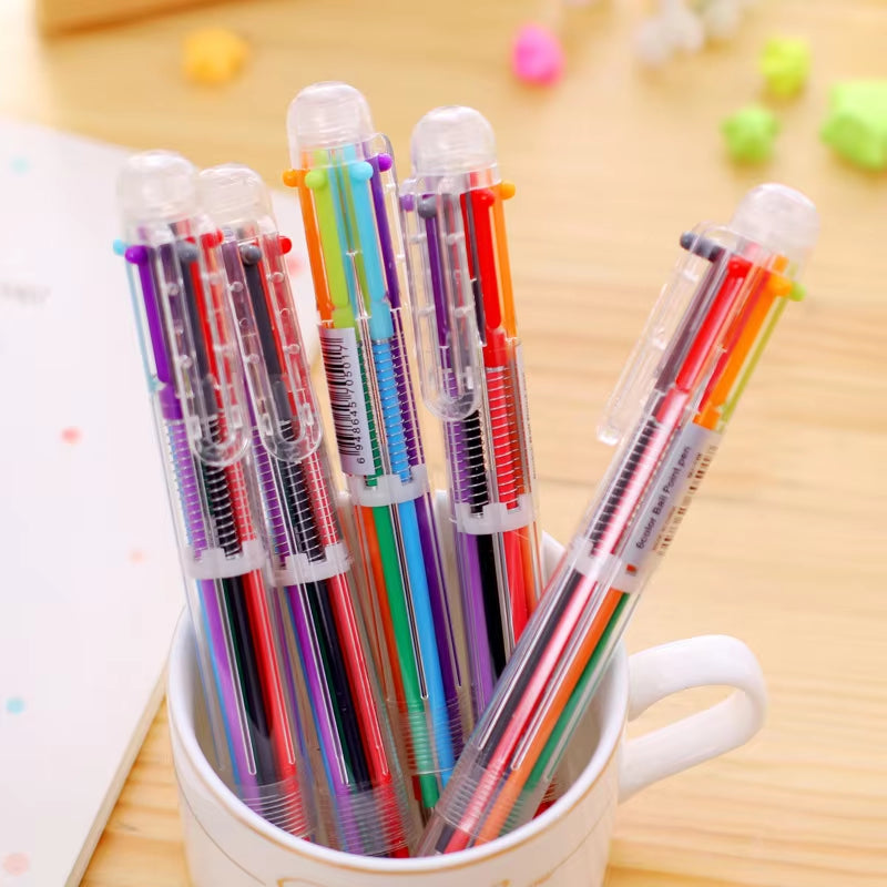 6 in 1 Color Multi Function Ballpoint Pen 0.5Mm Novelty Multi-Color Children'S Gifts Office Stationery and School