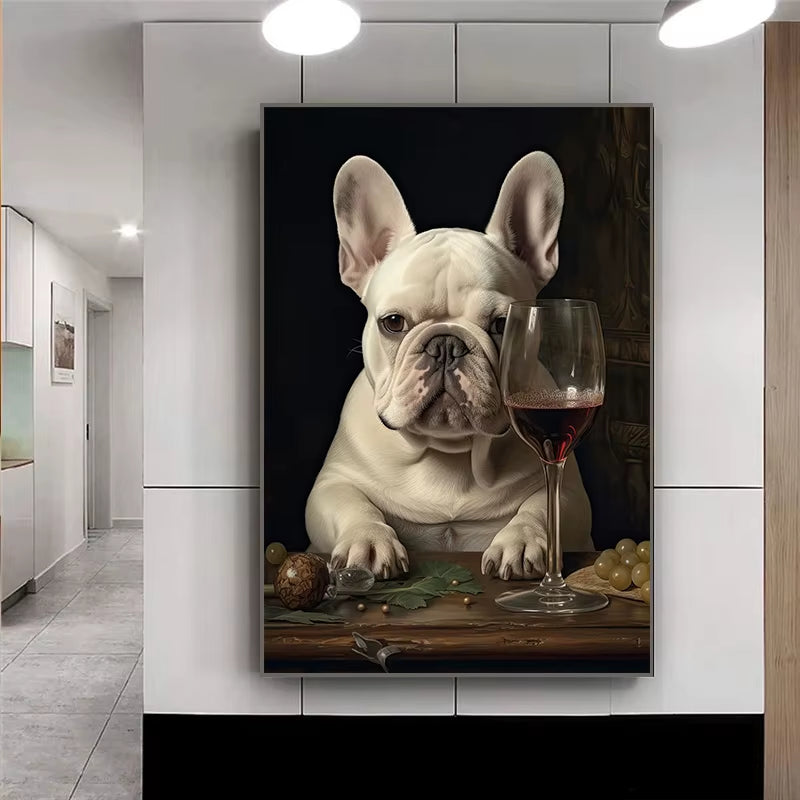 Dogs Enjoying Wine Wall Print