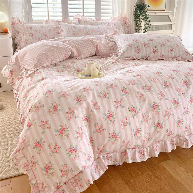 Floral Ruffled Cotton Duvet Cover