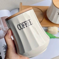 White Ceramic Sealed Moisture-Proof Storage Jars with Wooden Lids