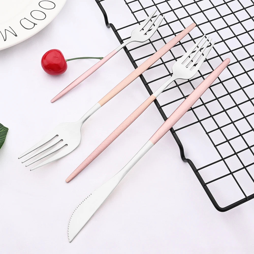 Dinnerware Pink Silver Silverware Cutlery Set Stainless Steel Luxury Flatware Home Fork Spoon Knife Kitchen Dinner Set Drop Ship