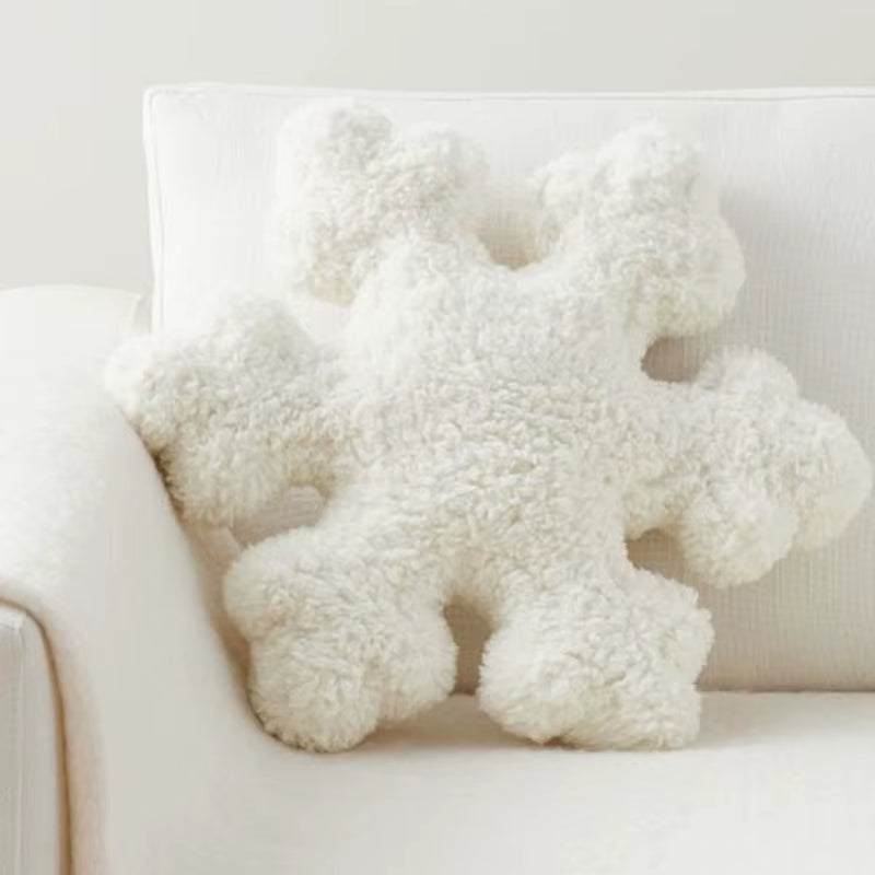 35Cm Christmas Snowflake Shaped Throw Pillows Soft Plush White Decorative Cushion for Sofa Chair and Bed Kawaii Flower Cushions