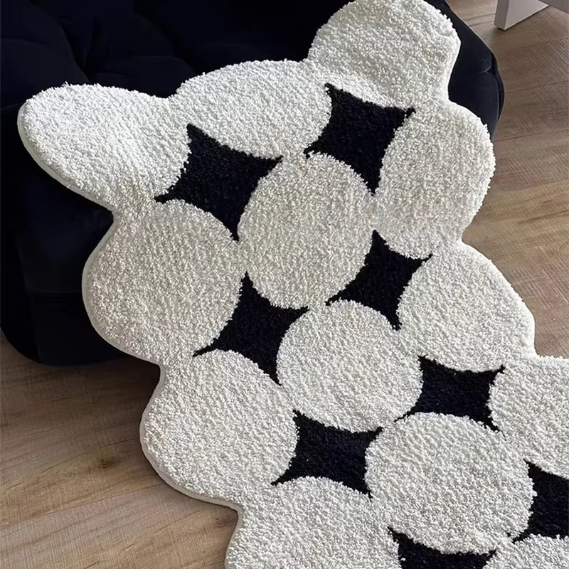 Nordic Black White Plush Thicken Flocking Carpet for Living Room Soft Fluffy Bedside Mat Non Slip Area Rug Ins Style Floor Mats