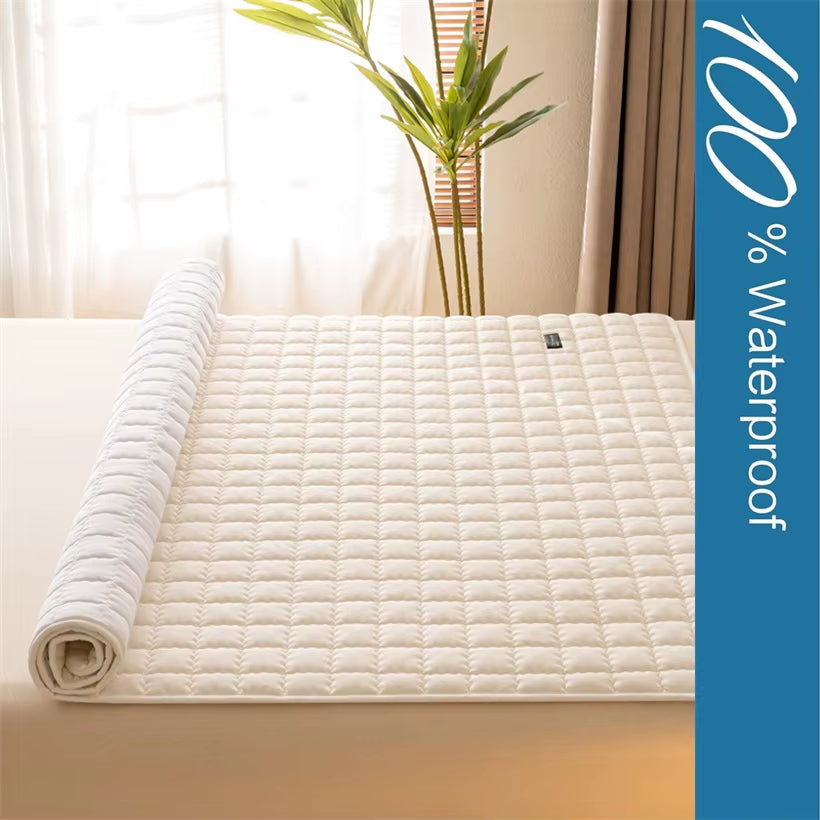 Waterproof Mattress Cover with 4 Elastic Corner Straps Noiseless Non-Slip Mattress Protector Quilted Fitted Bed Pad Bedspread