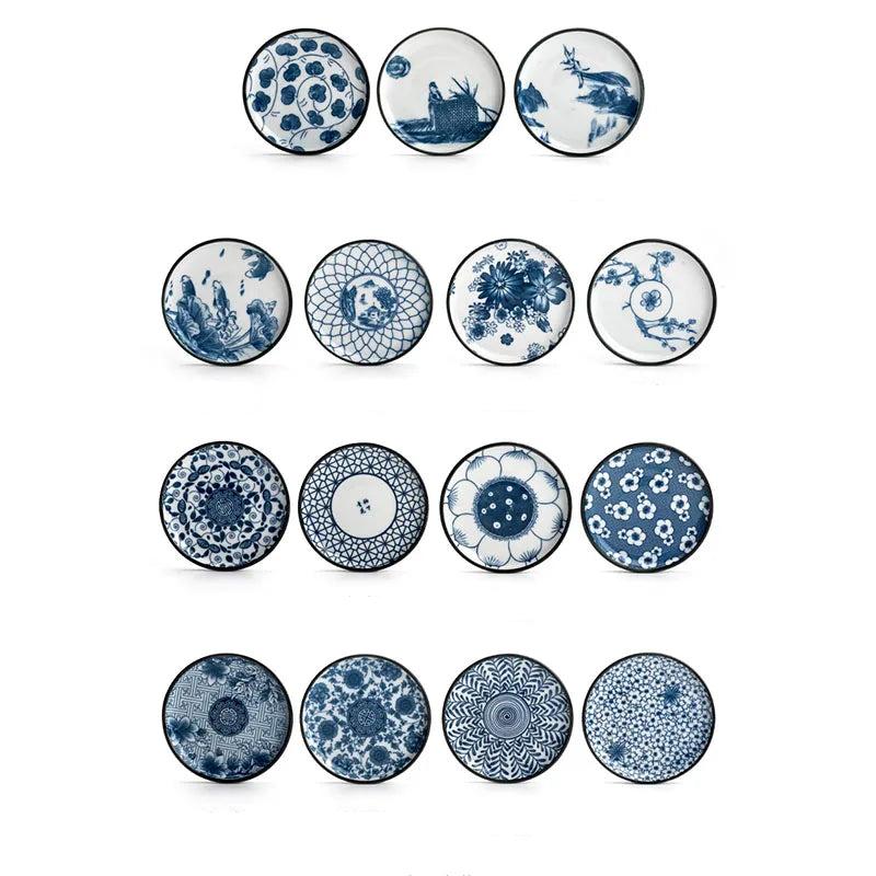 Retro Blue & White Porcelain Dinner Plates